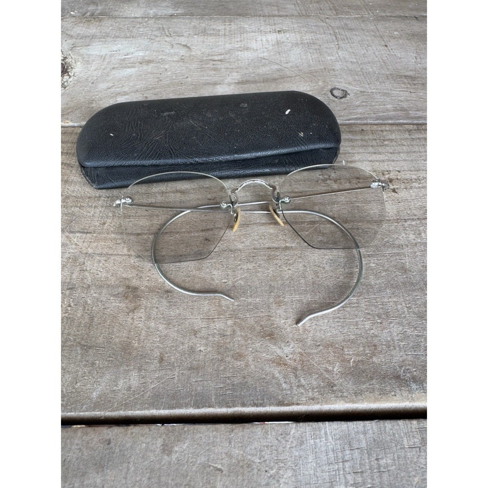 Antique American Optical Octagonal Rimless glasses  1/10 12K Gold‑Filled Ornate